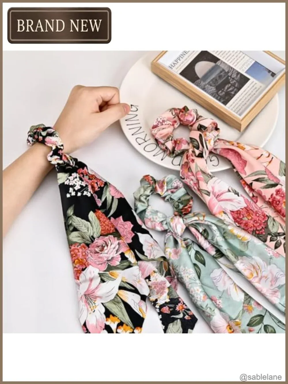 Satin Hair Scarf Scrunchies Set of 4 No Damage Hair Ties for Women
